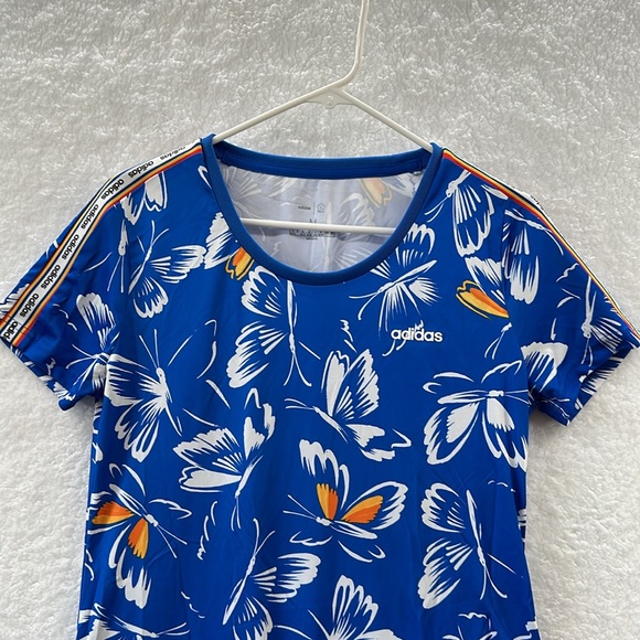 adidas x Farm Rio Butterfly Print Mini Dress Blue Short Sleeves Size Medium - Picture 3 of 10